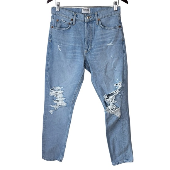 Agolde Jamie High Rise Hidden Button Fly Classic Distressed Jeans Size 27 (Read) - Picture 7 of 7